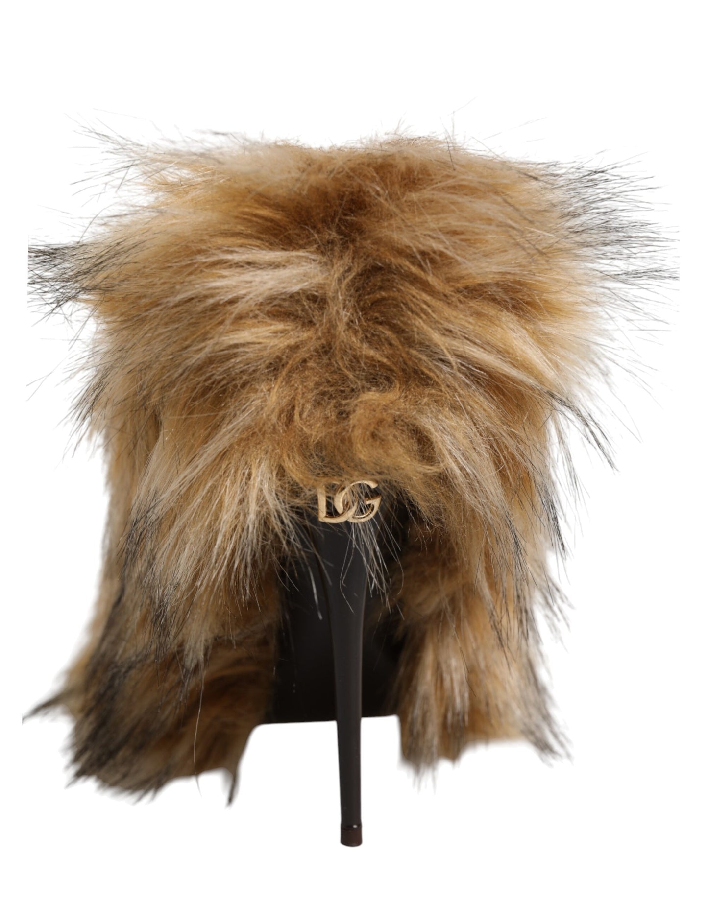 Brown Fur Leather High Heels Pumps Shoes