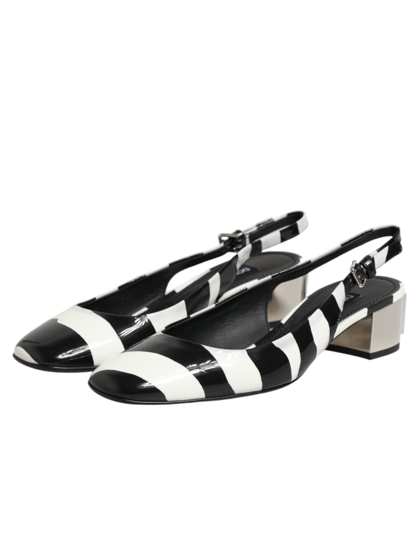Black White Stripe Heels Slingback Shoes