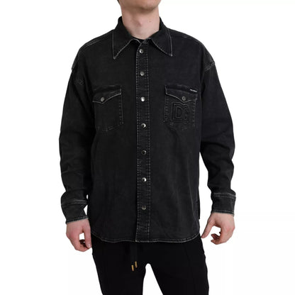 Black Cotton Long Sleeve Denim Casual Shirt