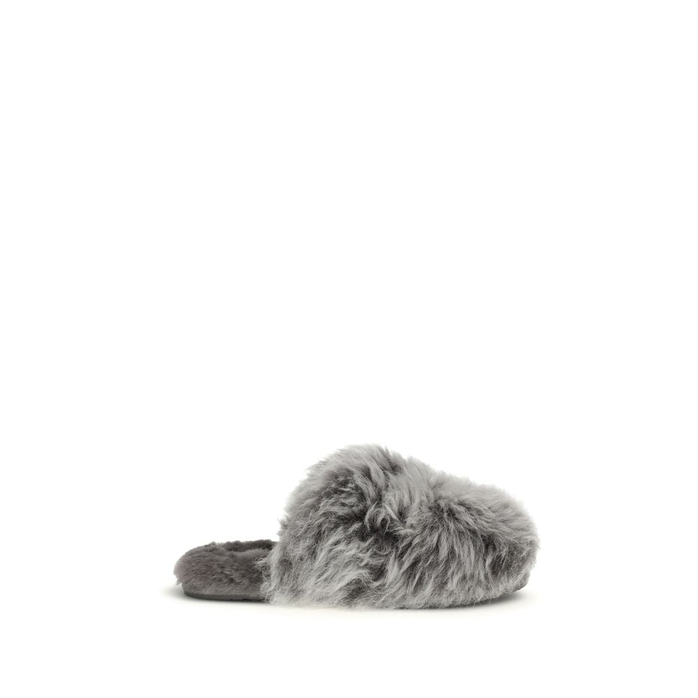 Gray Leather Slippers