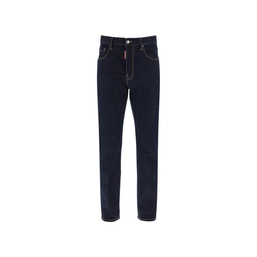 Blue Cotton Straight-Leg Jeans