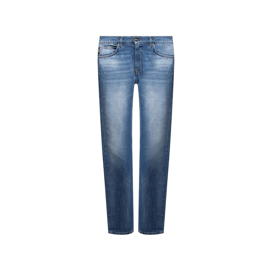 Blue Cotton Straight-Leg Jeans