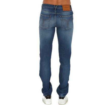 Blue Cotton Straight-Leg Jeans