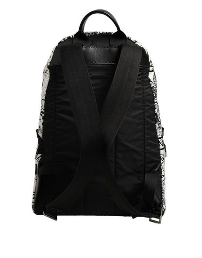 Black White Graffiti Print School Backpack Men Borse Bag