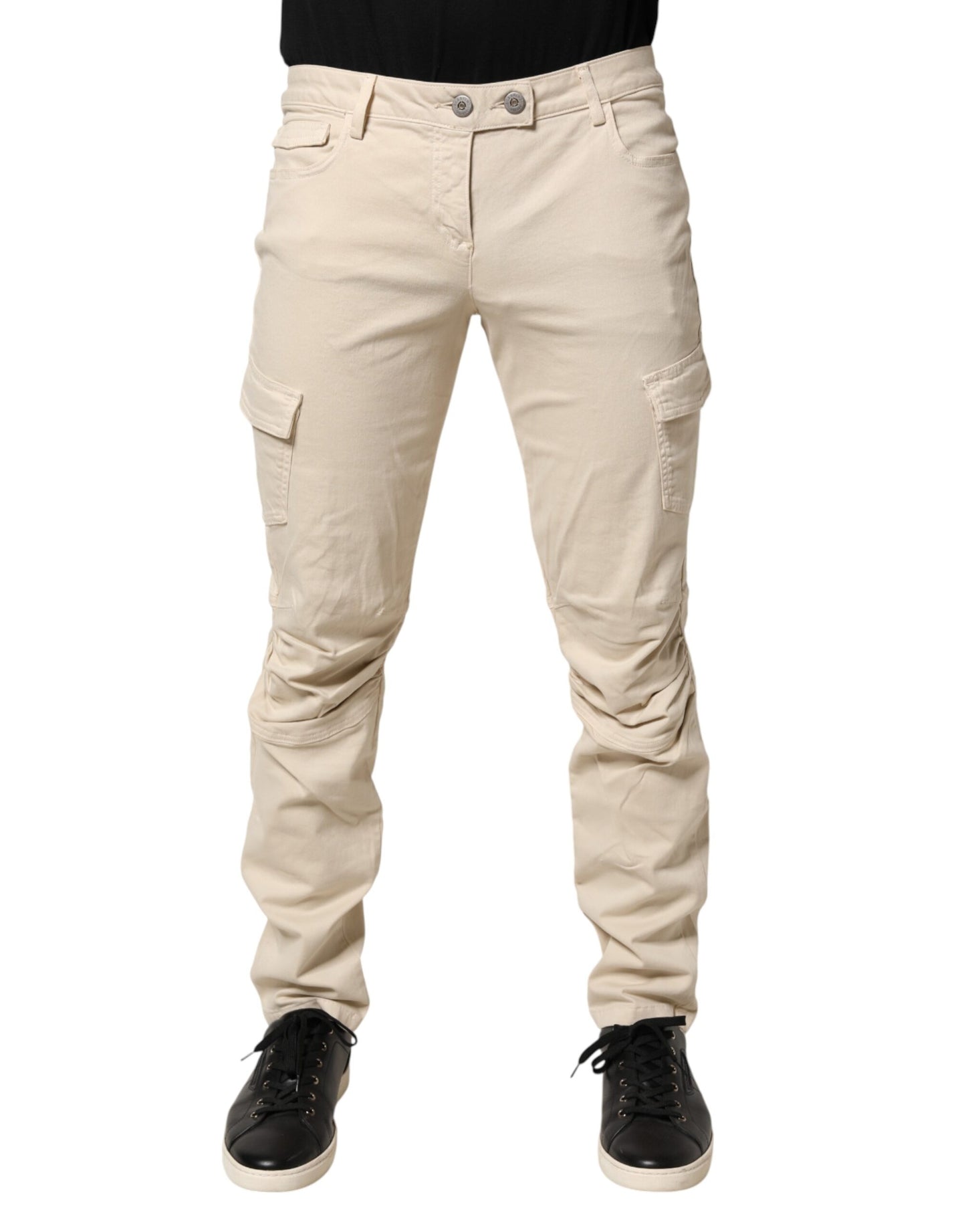 Beige Skinny Fit Mid Waist Men Denim Jeans