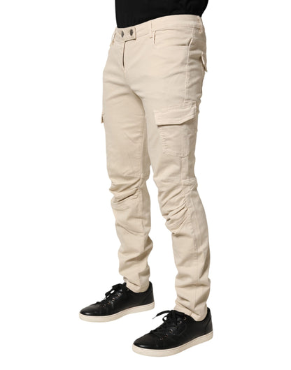 Beige Skinny Fit Mid Waist Men Denim Jeans
