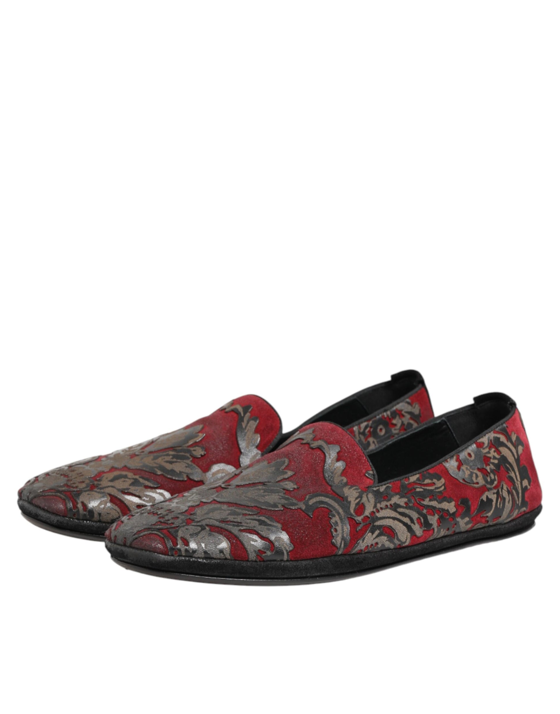 Bordeaux Jacquard Leather Slip On Loafer Shoes