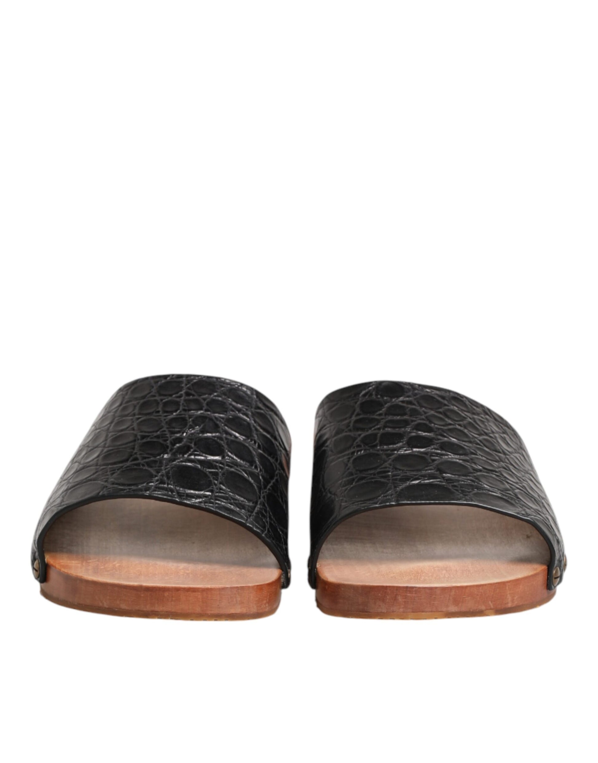 Black Brown Leather Slides Sandals Shoes