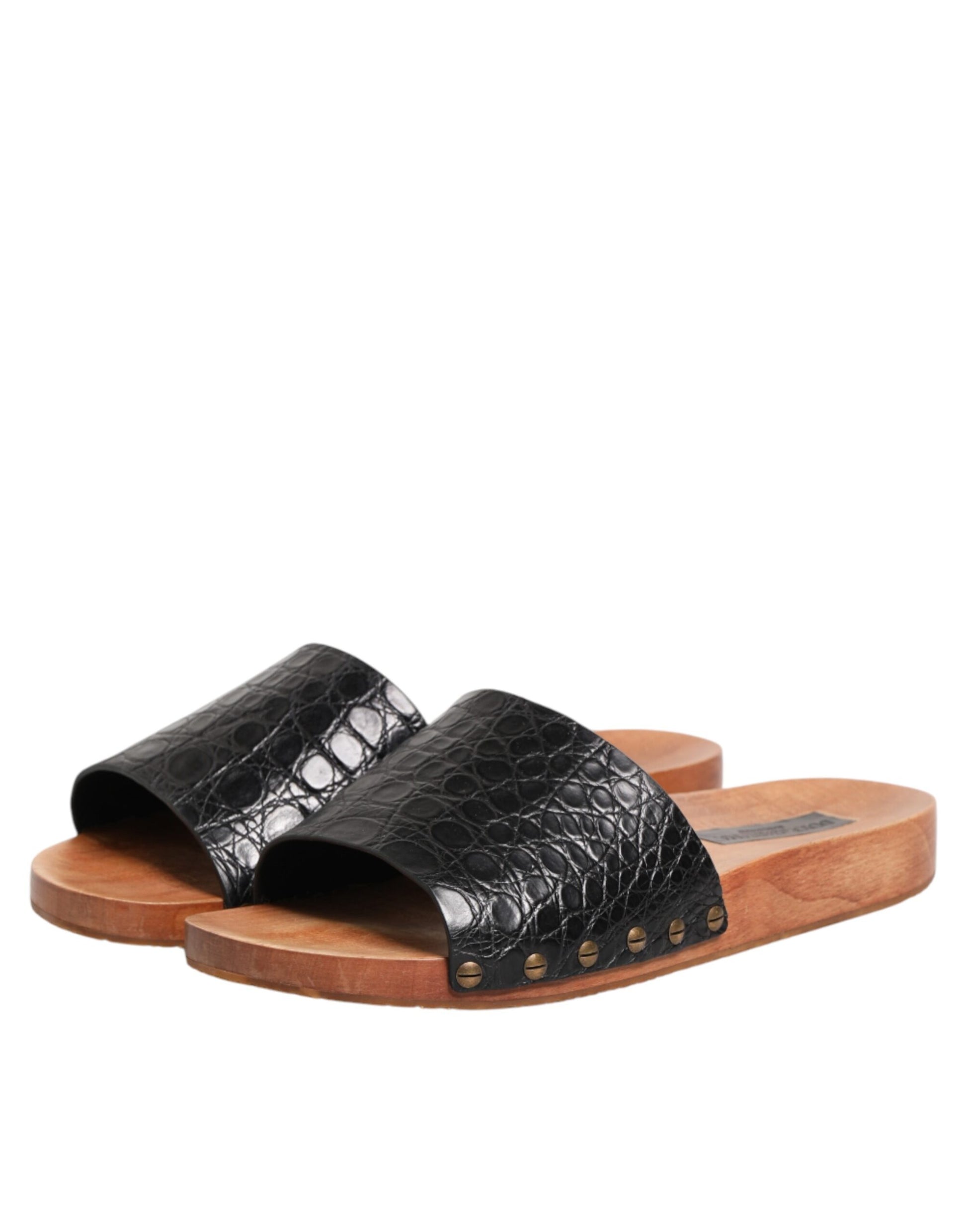 Black Brown Leather Slides Sandals Shoes