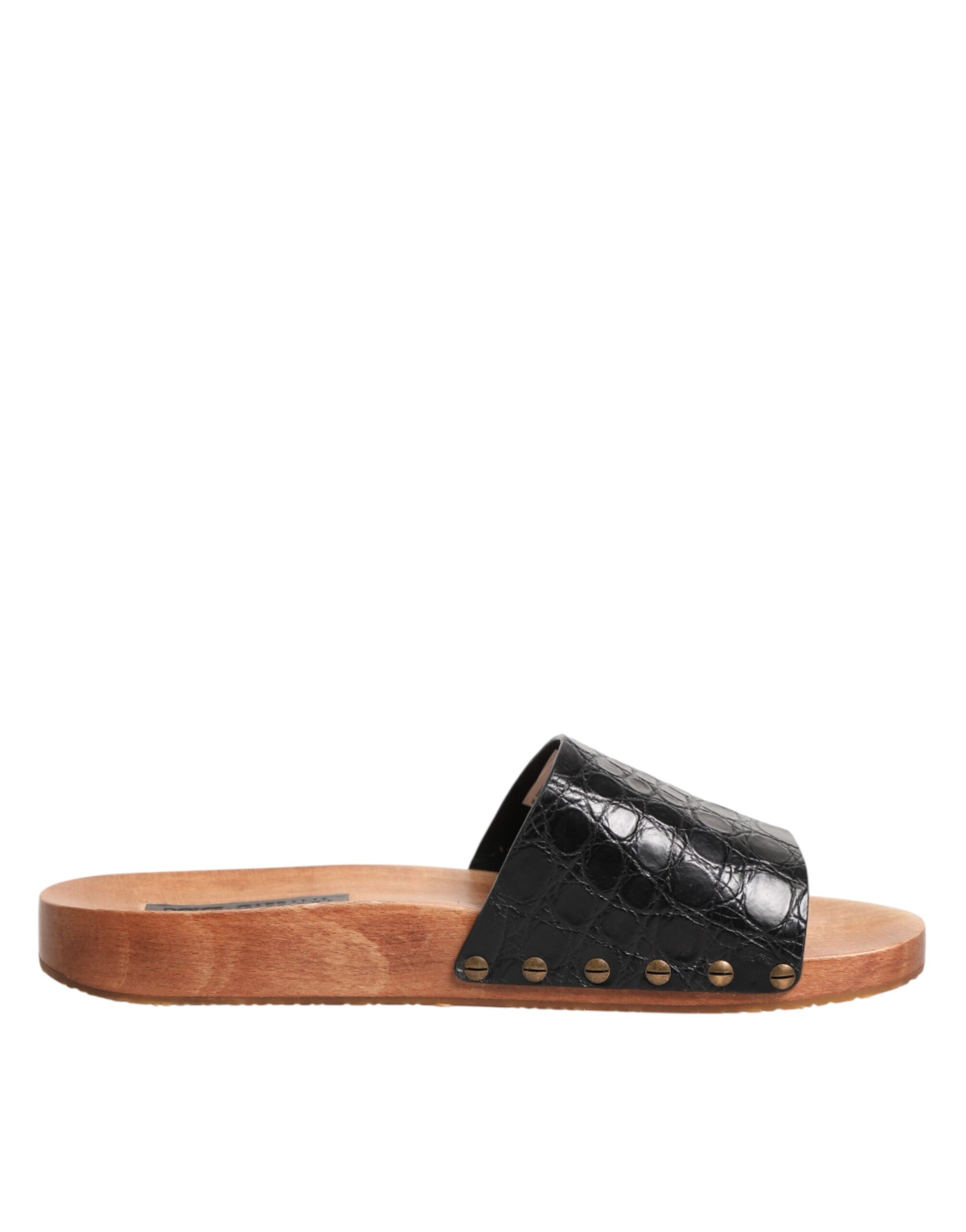 Black Brown Leather Slides Sandals Shoes
