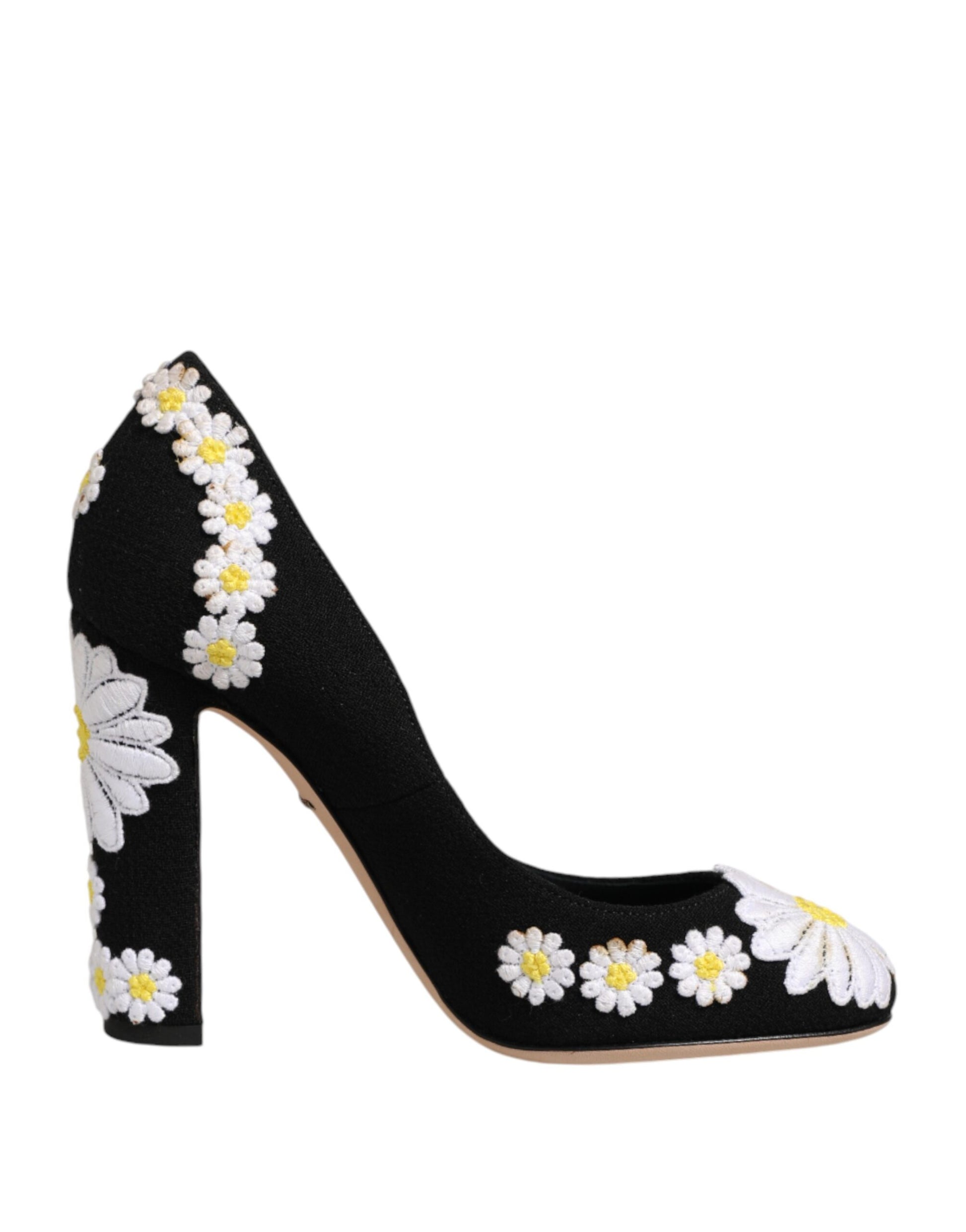 Black Wool Suede Daisy Heels Pump Shoes