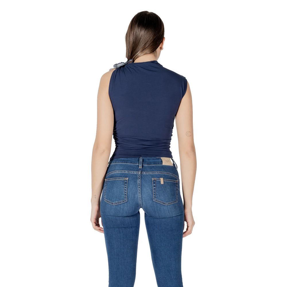 Blue Cotton Sleeveles T-Shirt