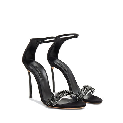 Black Silk Stiletto Heel Sandals