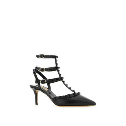 Black Calfskin Mid Heel Pumps