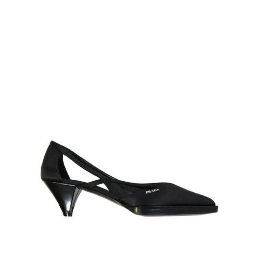 Black Silk Mid Heel Pumps