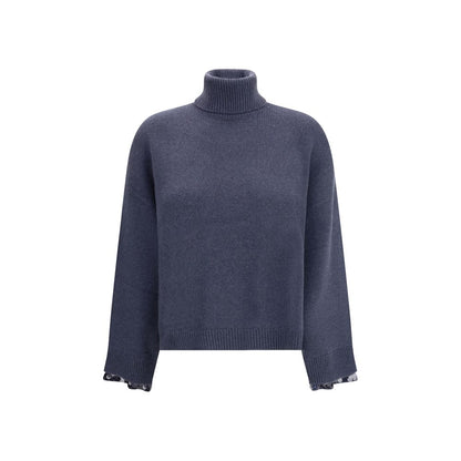 Blue Fleece Wool Turtleneck