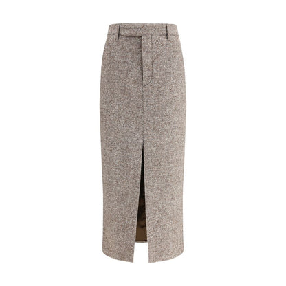 Brown Fleece Wool Long Skirt