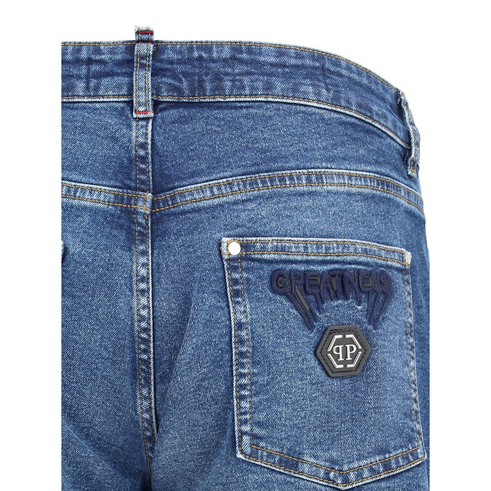 Blue Cotton Straight-Leg Jeans