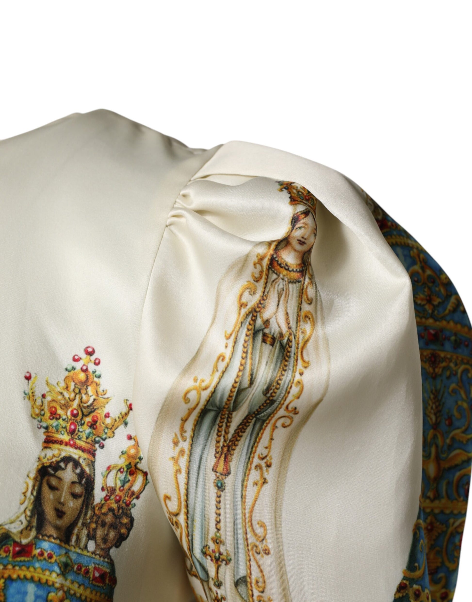 Beige Madonne Print Silk Short Sleeve Dress