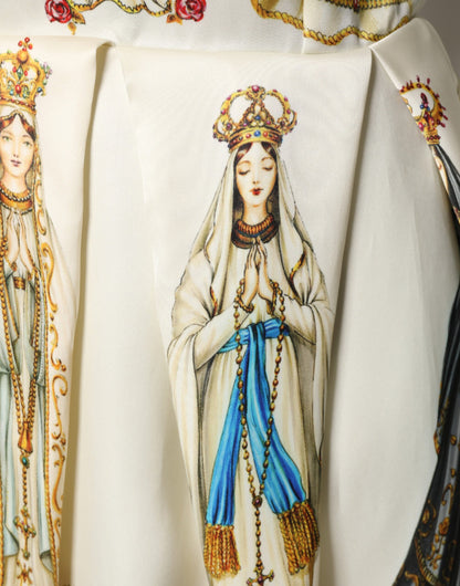 Beige Madonne Print Silk Short Sleeve Dress