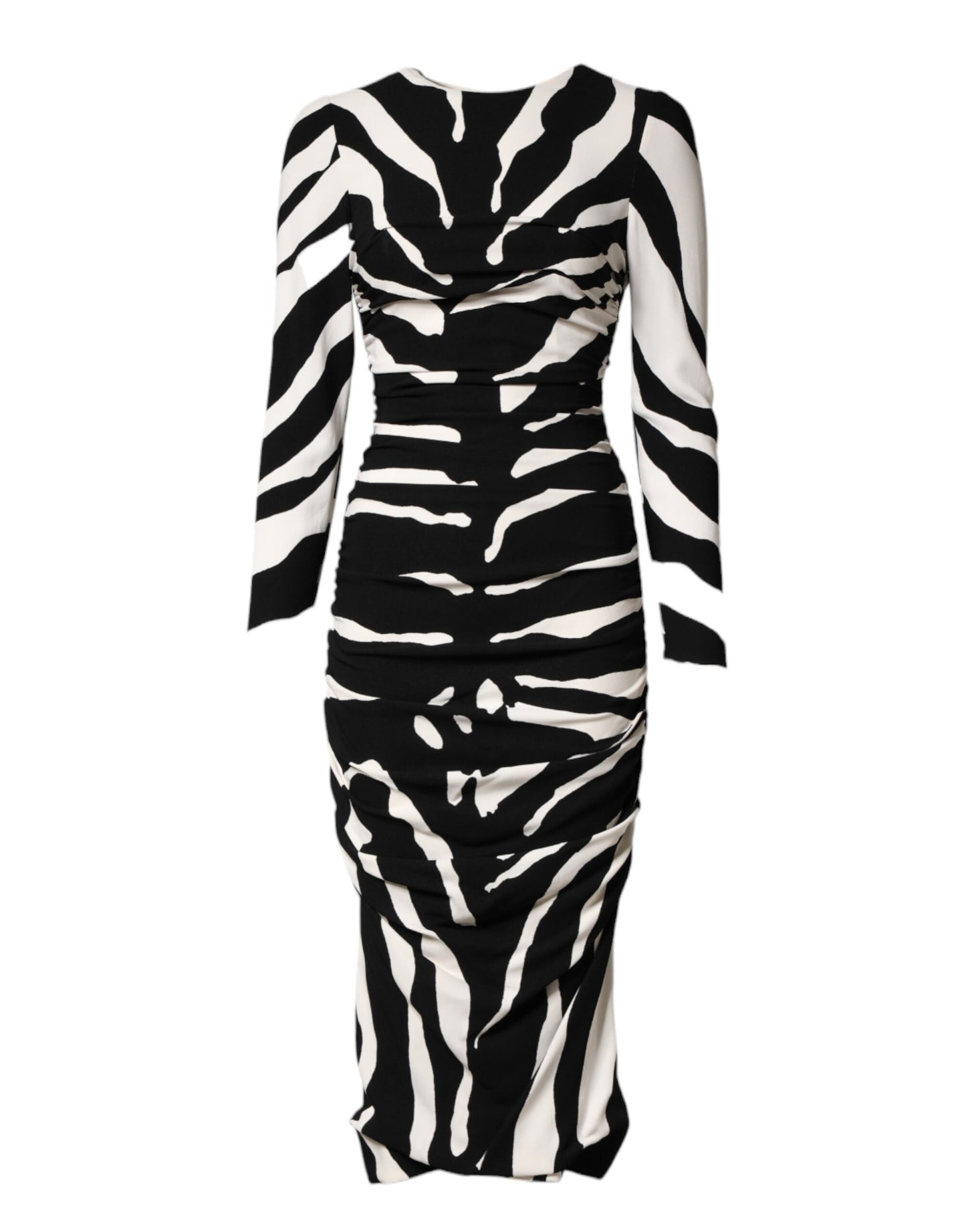 Black White Zebra Viscose Sheath Midi Dress
