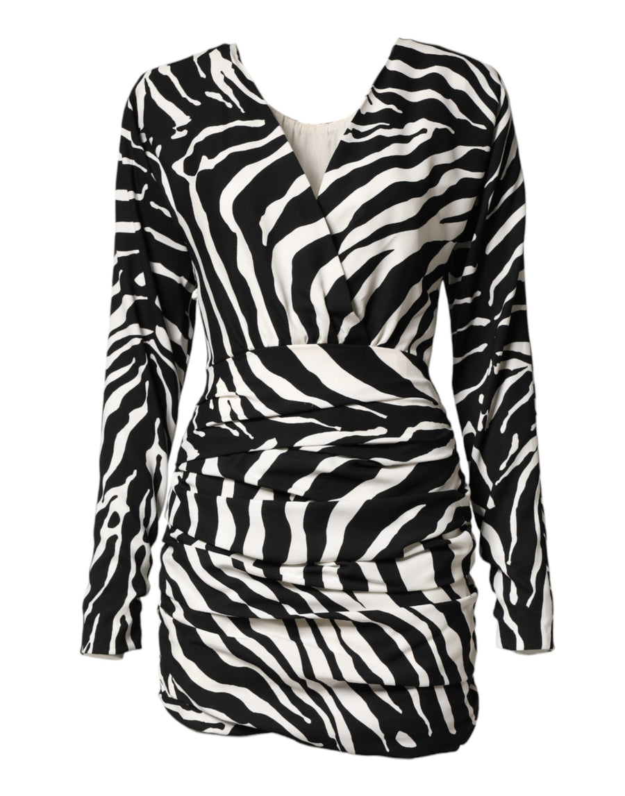 Black White Zebra Silk Sheath Mini Dress