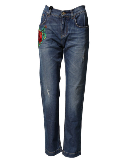 Blue Floral Embroidered BOYFRIEND Denim Jeans
