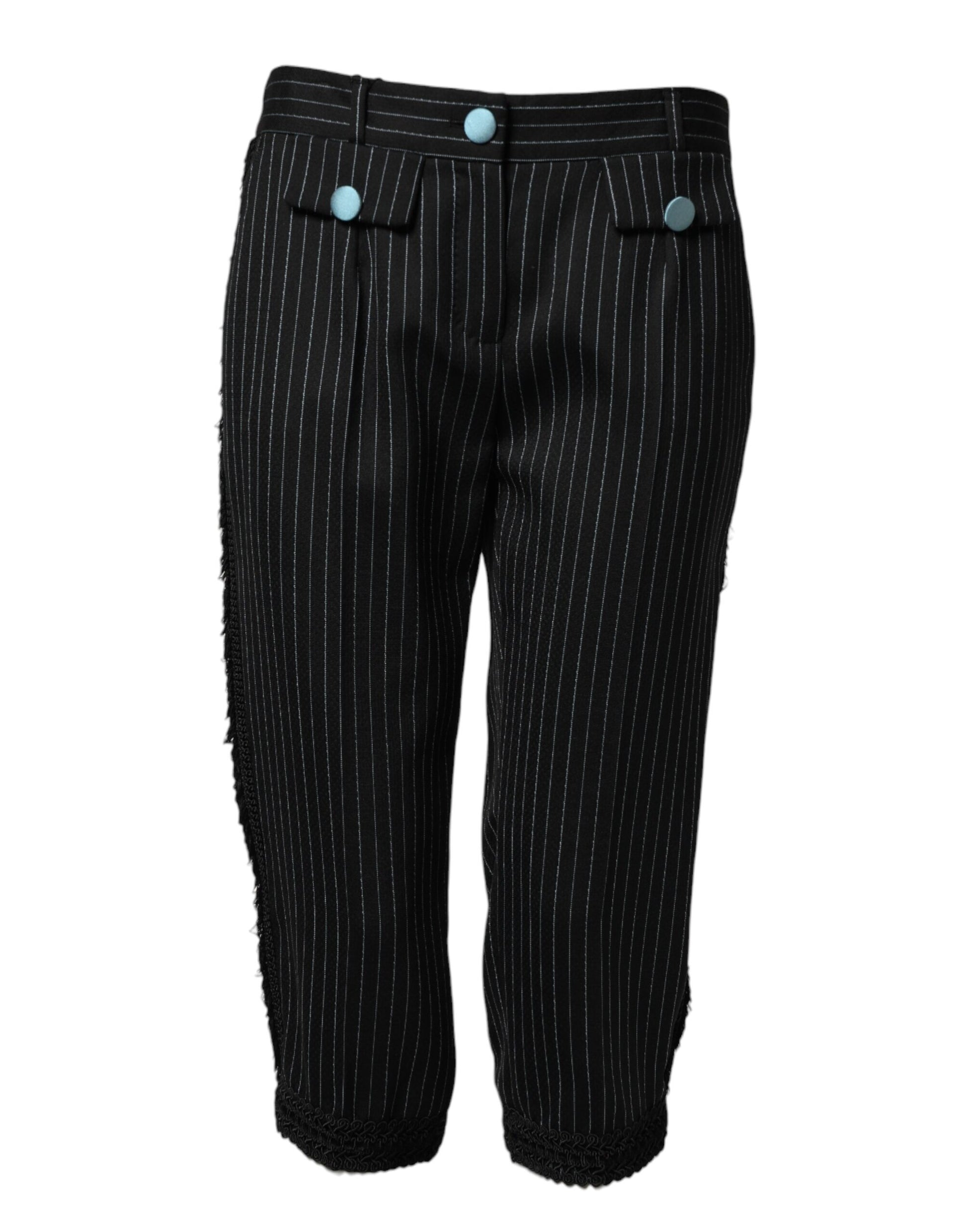 Black Wool Stripes Cropped Trouser Pants