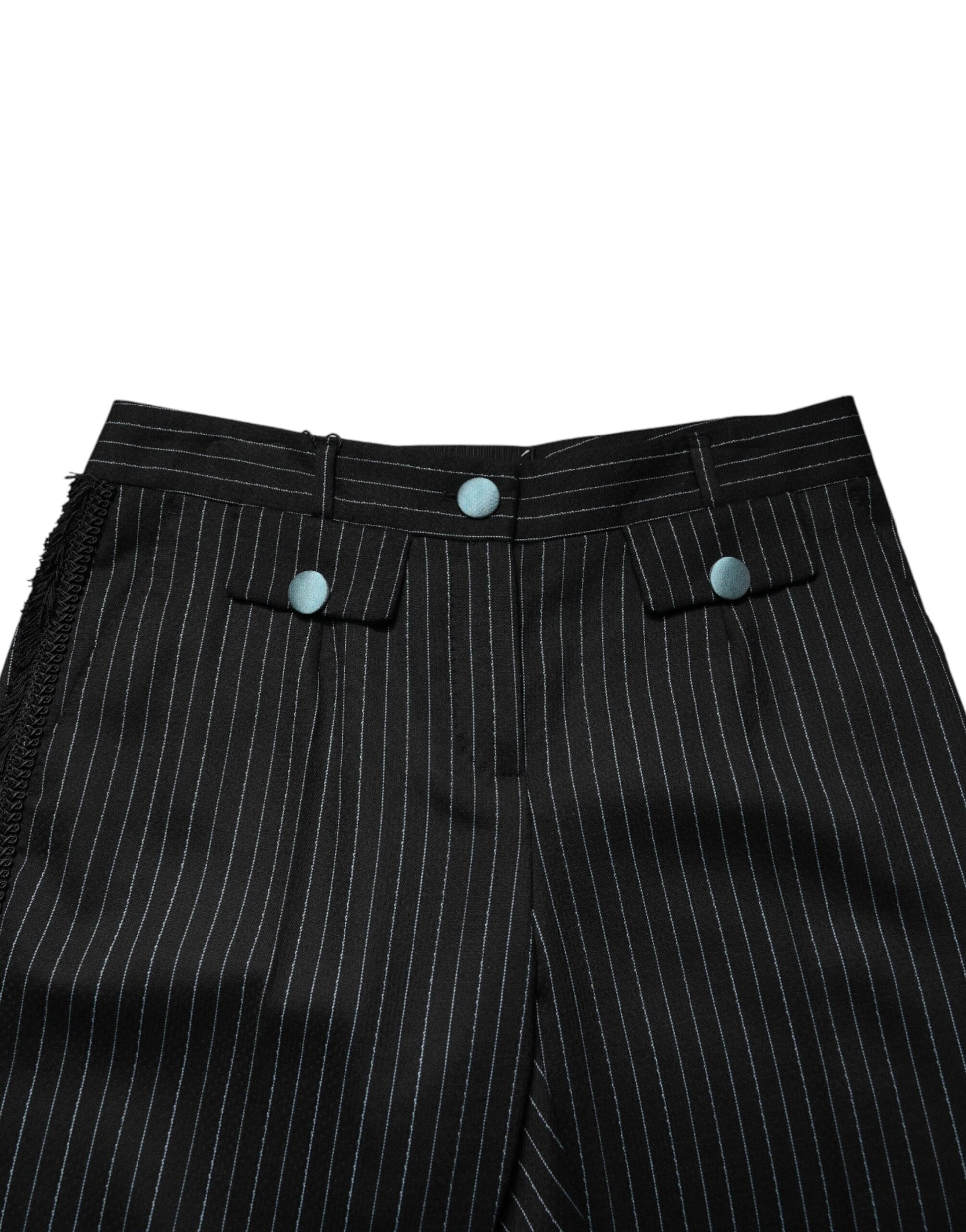 Black Wool Stripes Cropped Trouser Pants