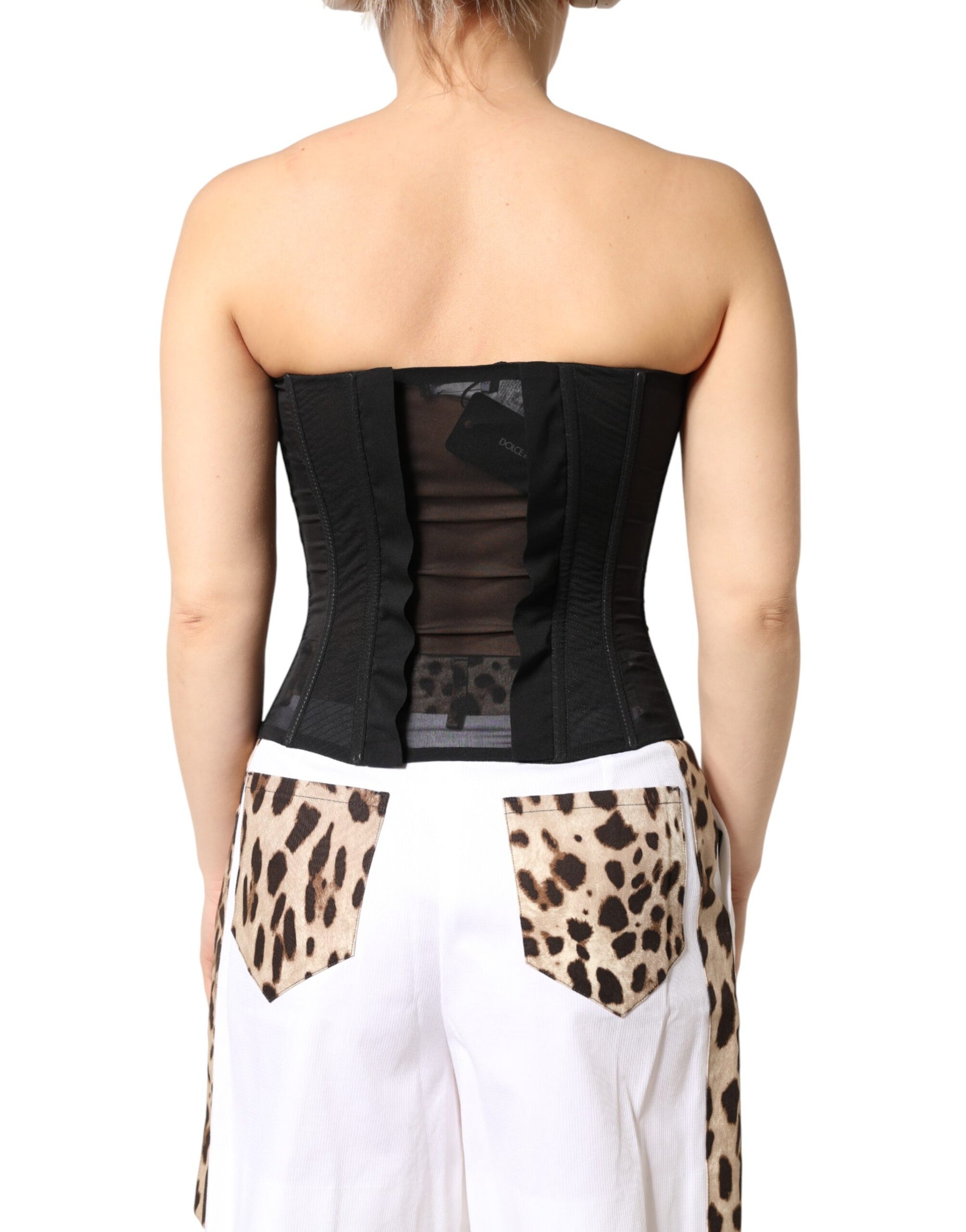 Black Silk Lace Bustier Corset Strapless Top