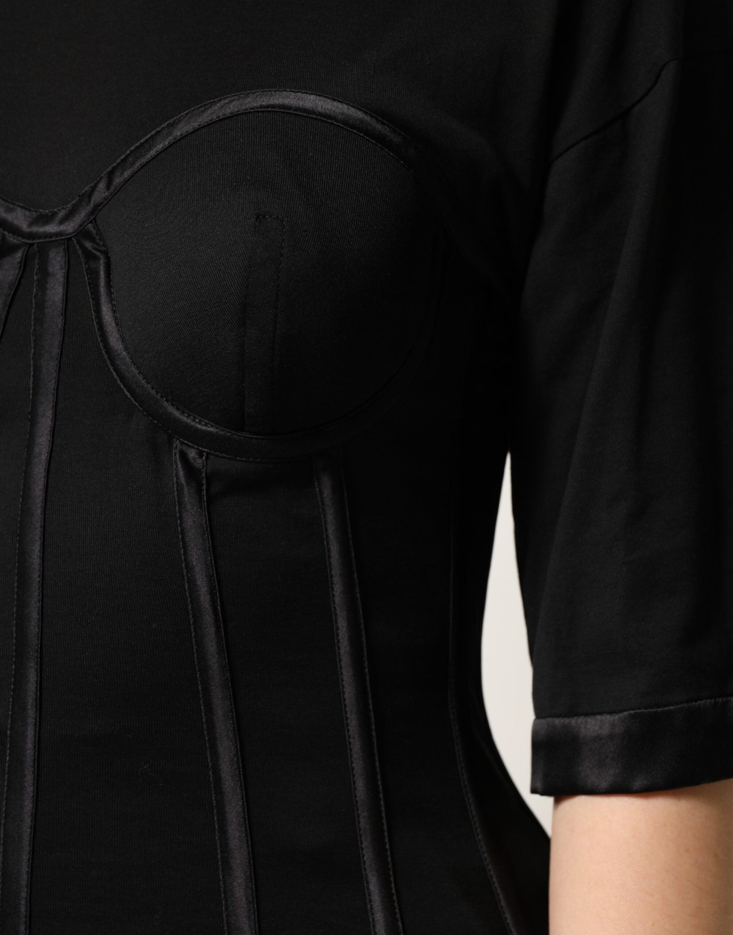 Black Cotton Bustier Corset Short Sleeves T-shirt