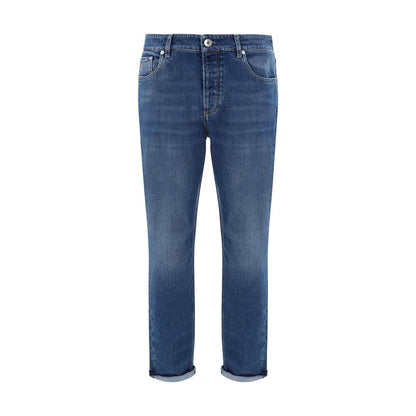 Blue Cotton Straight-Leg Jeans