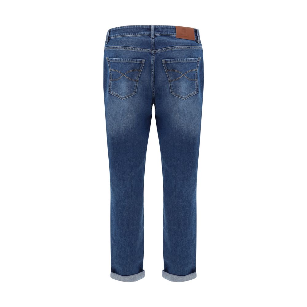 Blue Cotton Straight-Leg Jeans