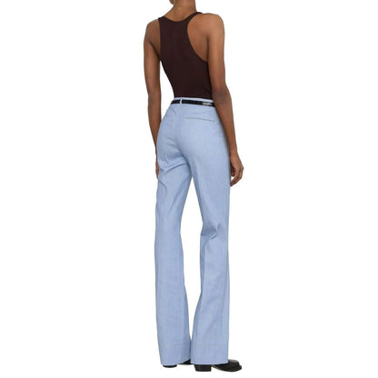 Blue Cotton Flared Pants