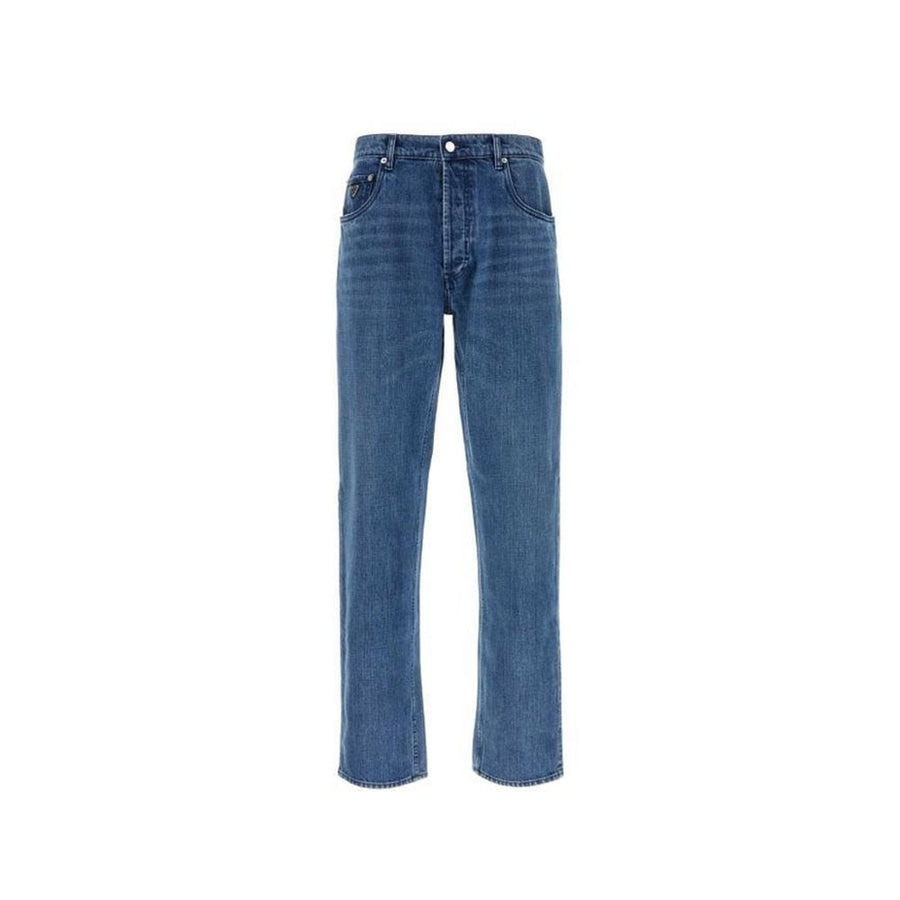 Blue Cotton Straight-Leg Jeans