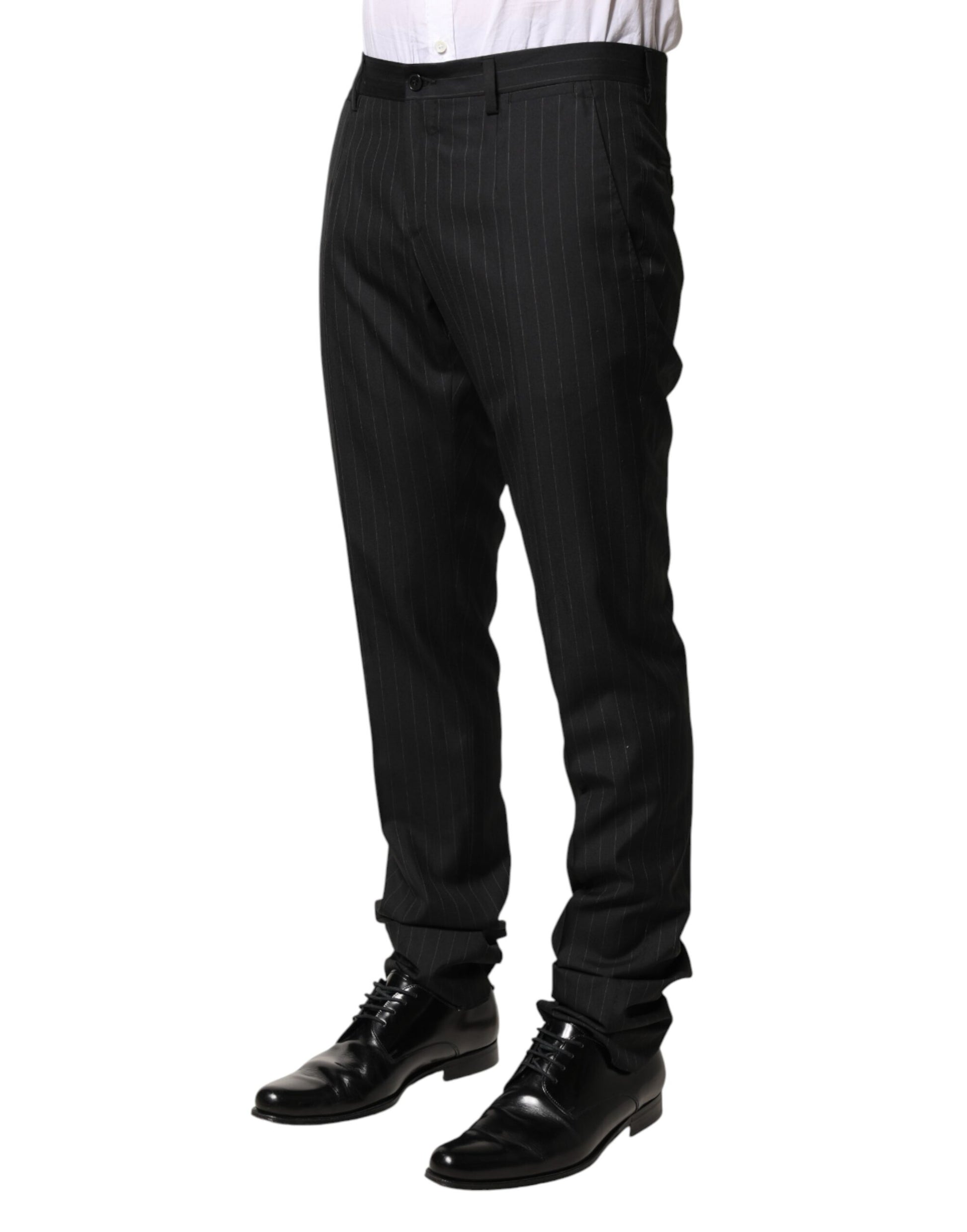 Black Stripes Wool Men Dress Trousers Pants
