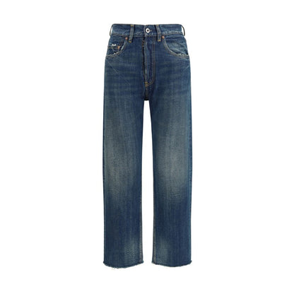Blue Cotton Straight-Leg Jeans