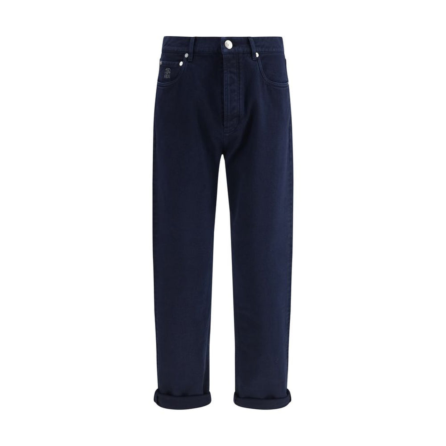 Blue Cotton Straight-Leg Jeans